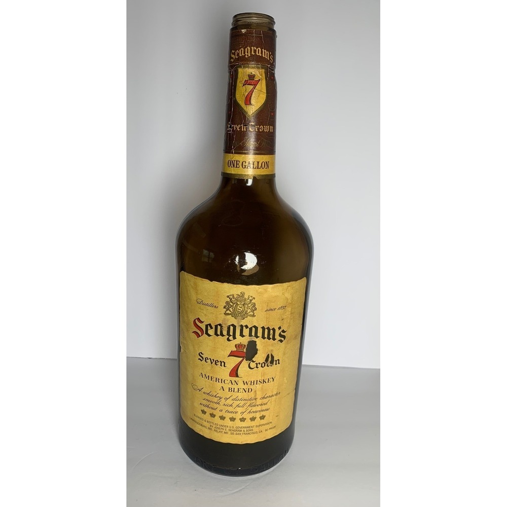 Vintage Seagram's Seven 7 Crown Whiskey Bottle One Gallon Amber Glass Empty‎